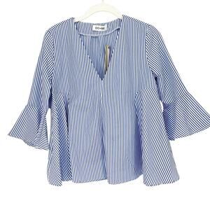 DO+BE Blouse Striped Blue White Nautical Bell Sleeve Size XS NWT Modern Prep